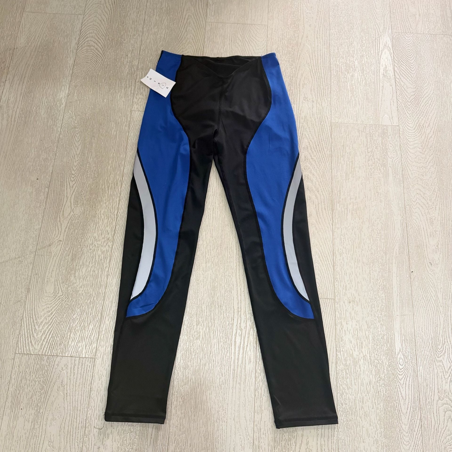 LUXEFASHION Leggings Size L Blue Black White Colorblock Activewear 3
