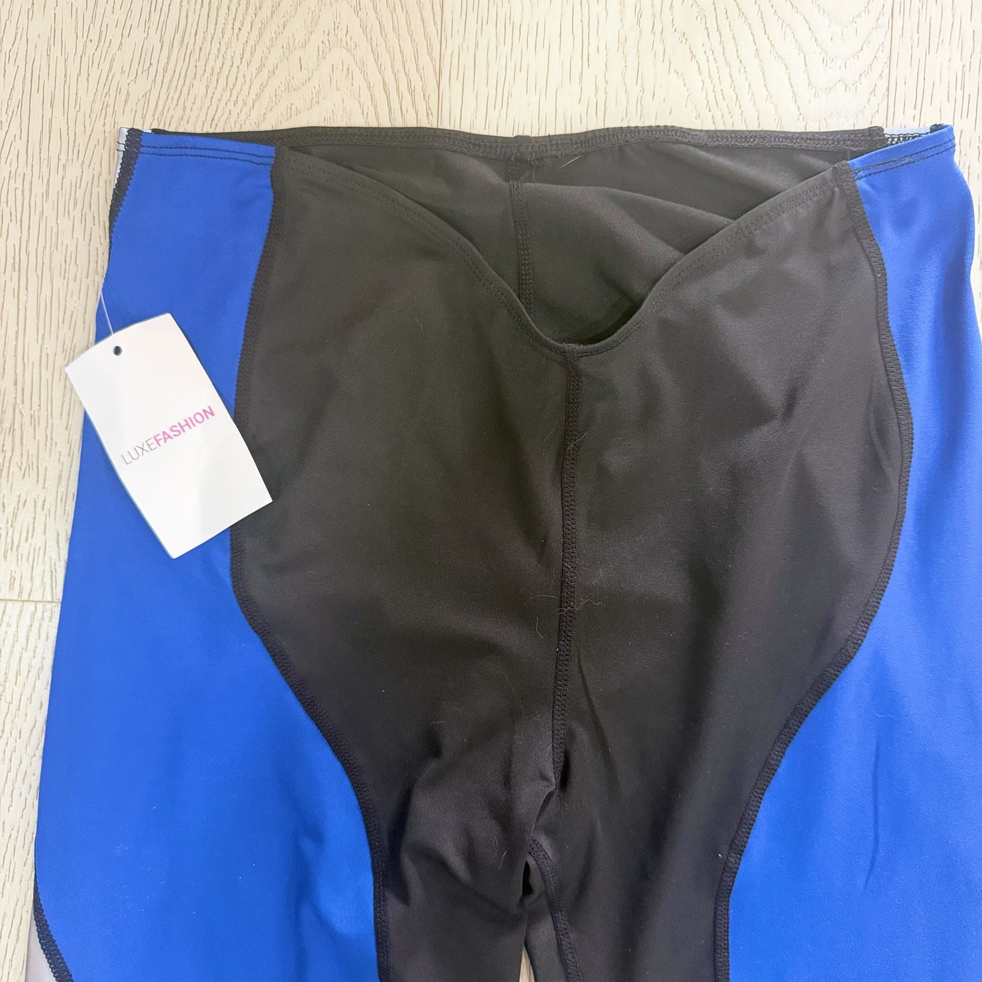 LUXEFASHION Leggings Size L Blue Black White Colorblock Activewear 5
