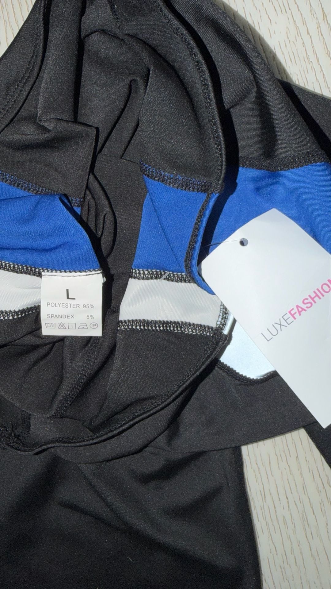 LUXEFASHION Leggings Size L Blue Black White Colorblock Activewear 7