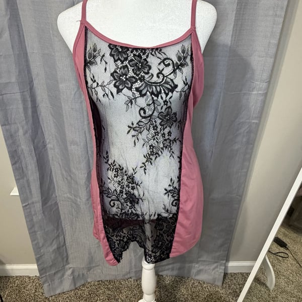 Unbranded Lace Mesh Cami Slip Dress Size 1X Pink Black Lingerie