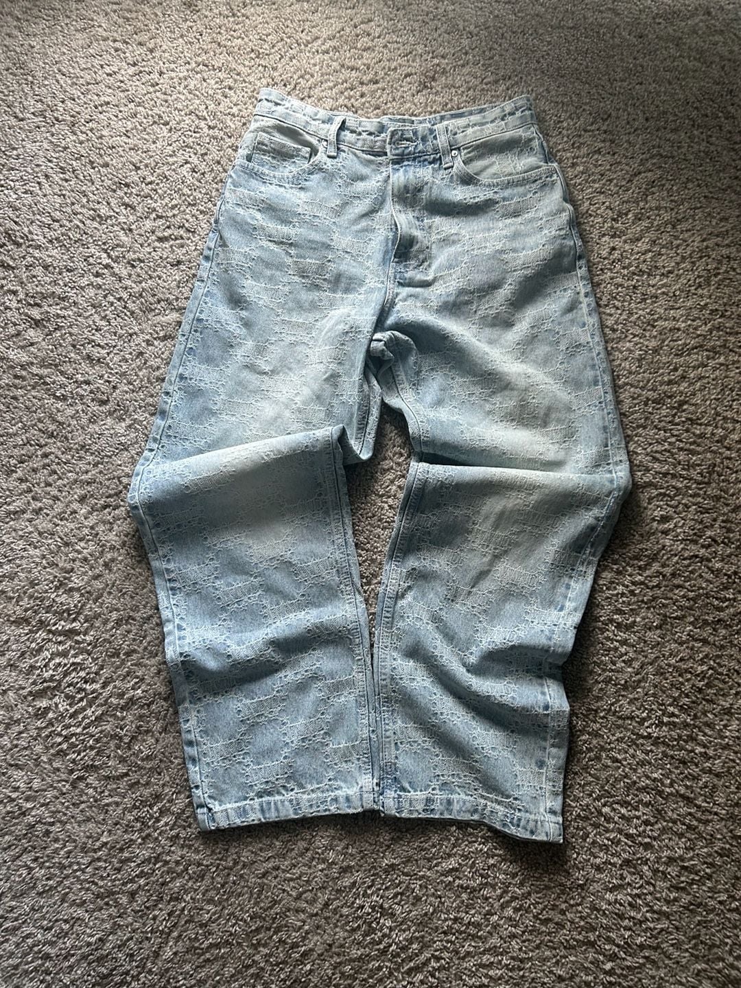 Bershka Baggy Jeans Size 36 Light Wash Distressed Laser Cut 2