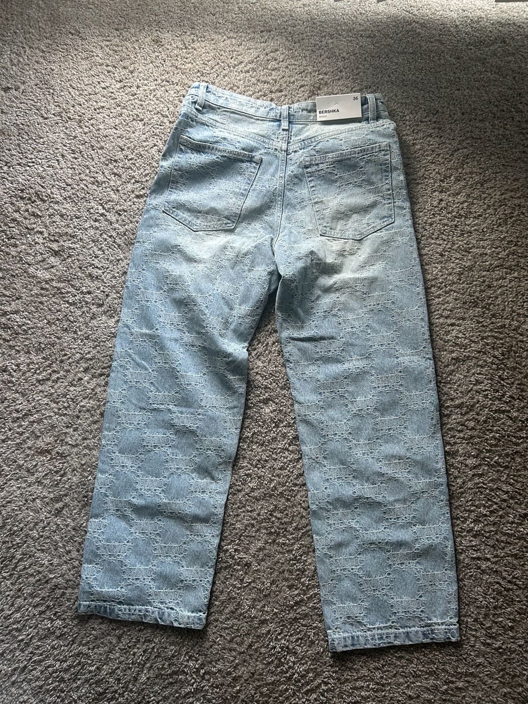 Bershka Baggy Jeans Size 36 Light Wash Distressed Laser Cut 3