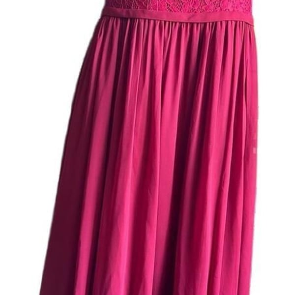 Azazie One Shoulder Maxi Dress Size 12 Hot Pink Lace Chiffon