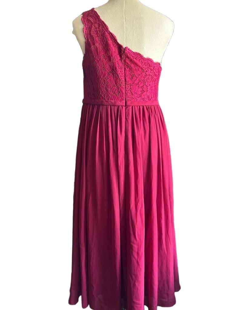 Azazie One Shoulder Maxi Dress Size 12 Hot Pink Lace Chiffon 5