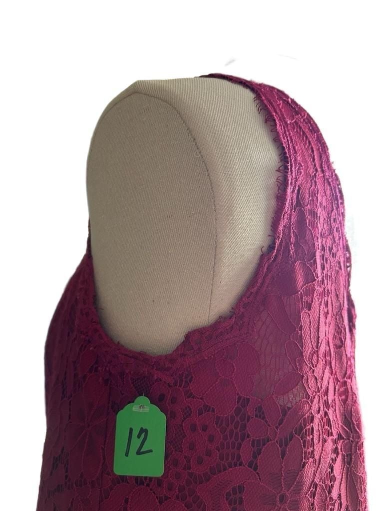 Azazie One Shoulder Maxi Dress Size 12 Hot Pink Lace Chiffon 7