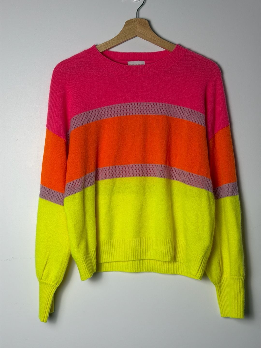 Brodie Cashmere Colorblock Sweater Pink, Orange, and Yellow Sweater 2