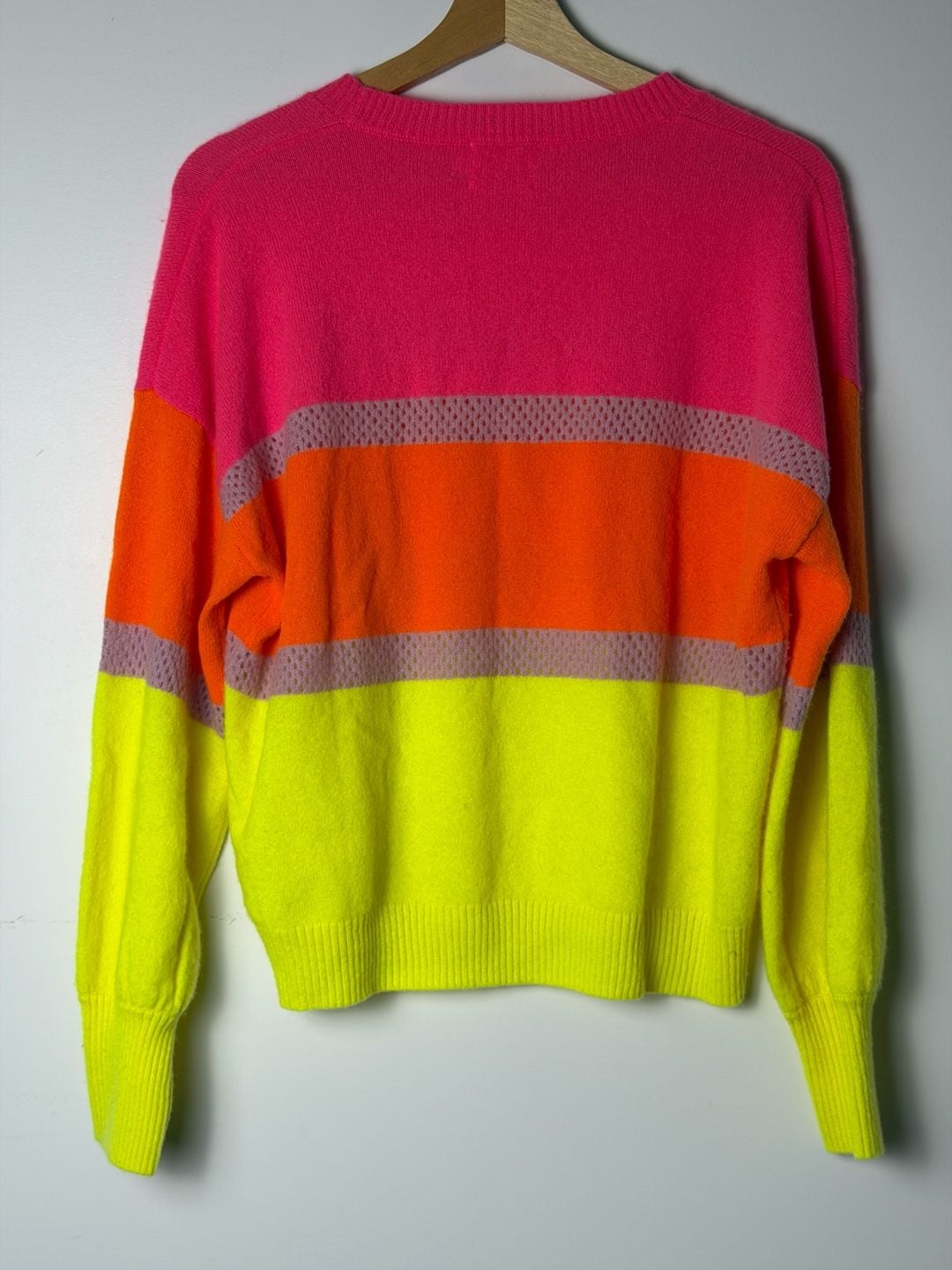 Brodie Cashmere Colorblock Sweater Pink, Orange, and Yellow Sweater 3