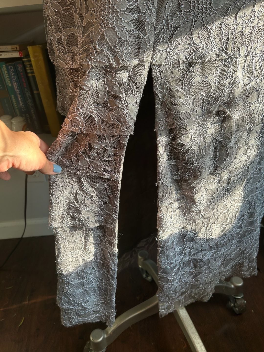 Jessica Howard Lace Dress Size 12 Gray Metallic Tiered Maxi Evening Gown 5