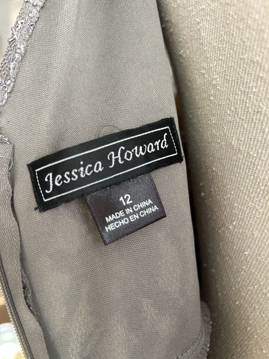 Jessica Howard Lace Dress Size 12 Gray Metallic Tiered Maxi Evening Gown 7