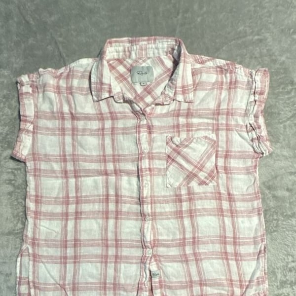 Rails Whitney Button Down Shirt women’s Size Medium White Rose Plaid Linen Blend