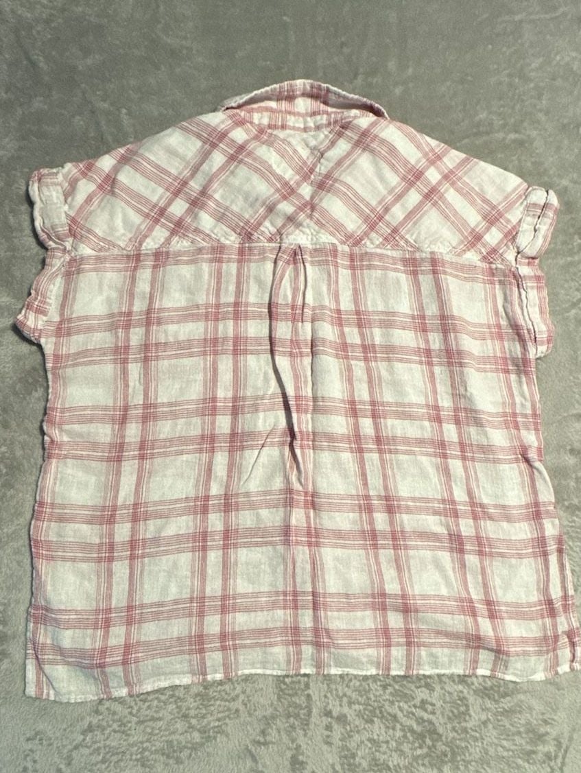 Rails Whitney Button Down Shirt women’s Size Medium White Rose Plaid Linen Blend 7