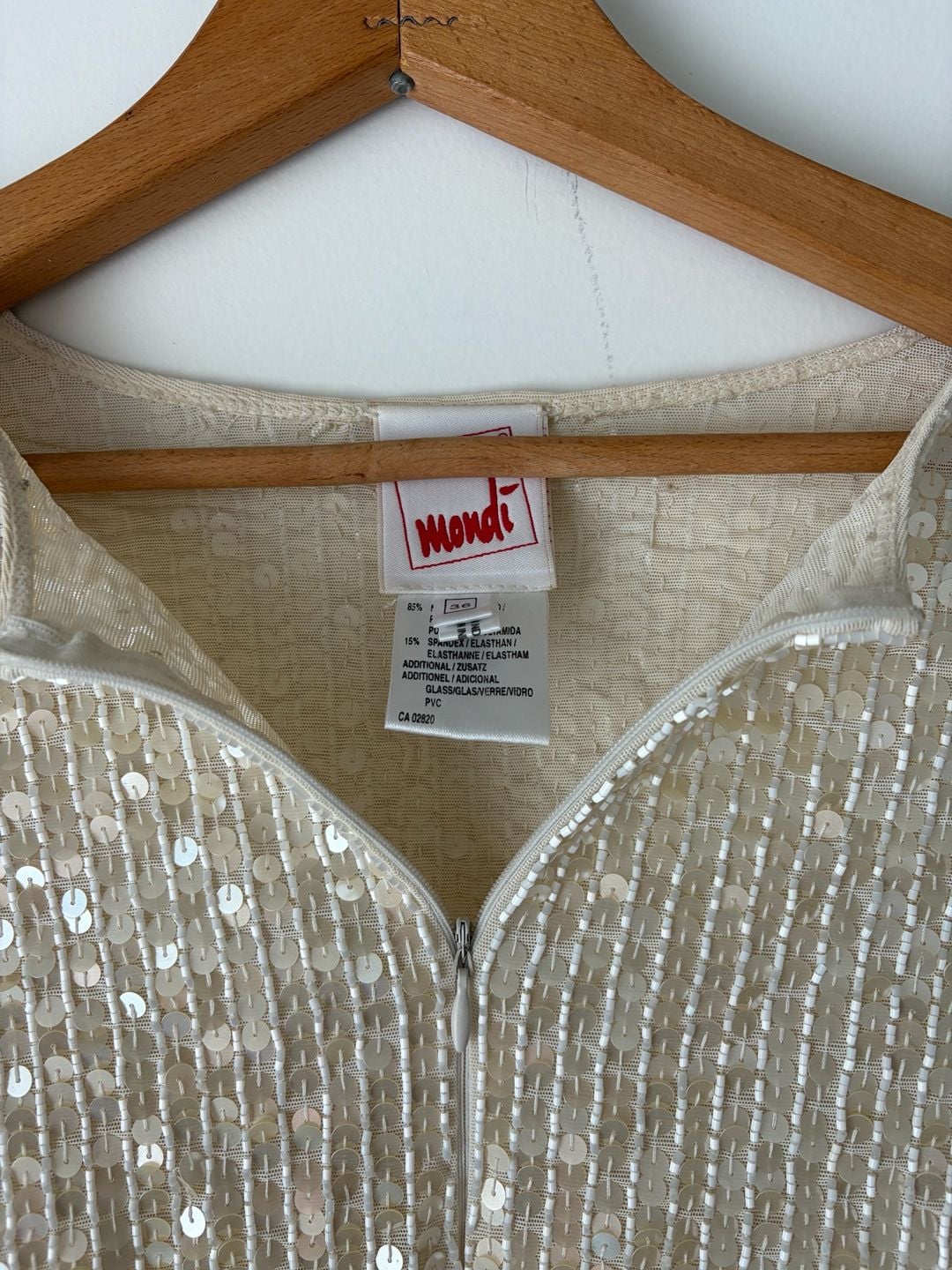 Vintage 1990s Mondi Sequin Beaded Short Sleeve Cropped Top Size SM Gold Zip Neck 6