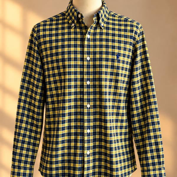 Polo Ralph Lauren Plaid Button Down Shirt Size XL Yellow Blue Long Sleeve