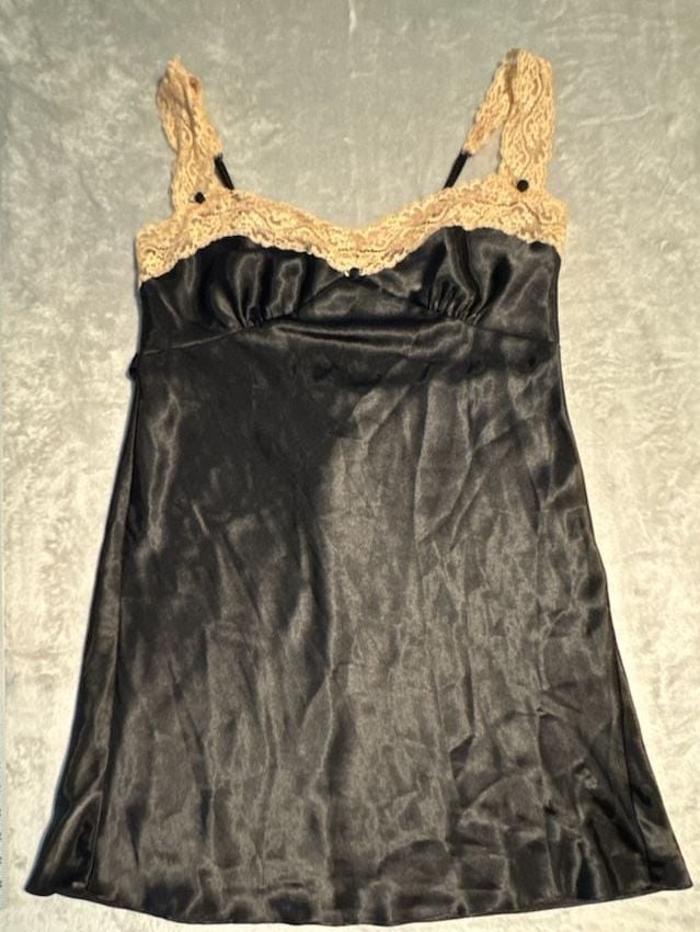 Victoria's Secret Chemise women’s L Black Satin Lace Trim Nightie Slip Dress 2