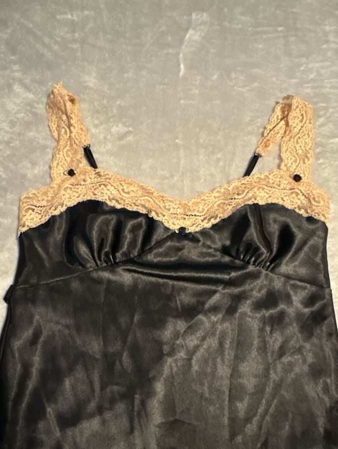 Victoria's Secret Chemise women’s L Black Satin Lace Trim Nightie Slip Dress 3