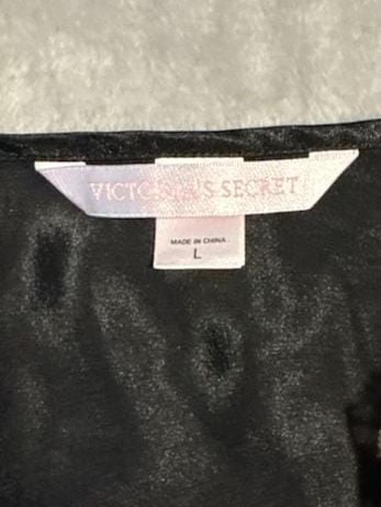 Victoria's Secret Chemise women’s L Black Satin Lace Trim Nightie Slip Dress 4