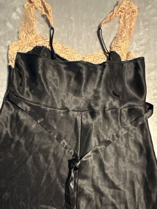 Victoria's Secret Chemise women’s L Black Satin Lace Trim Nightie Slip Dress 7