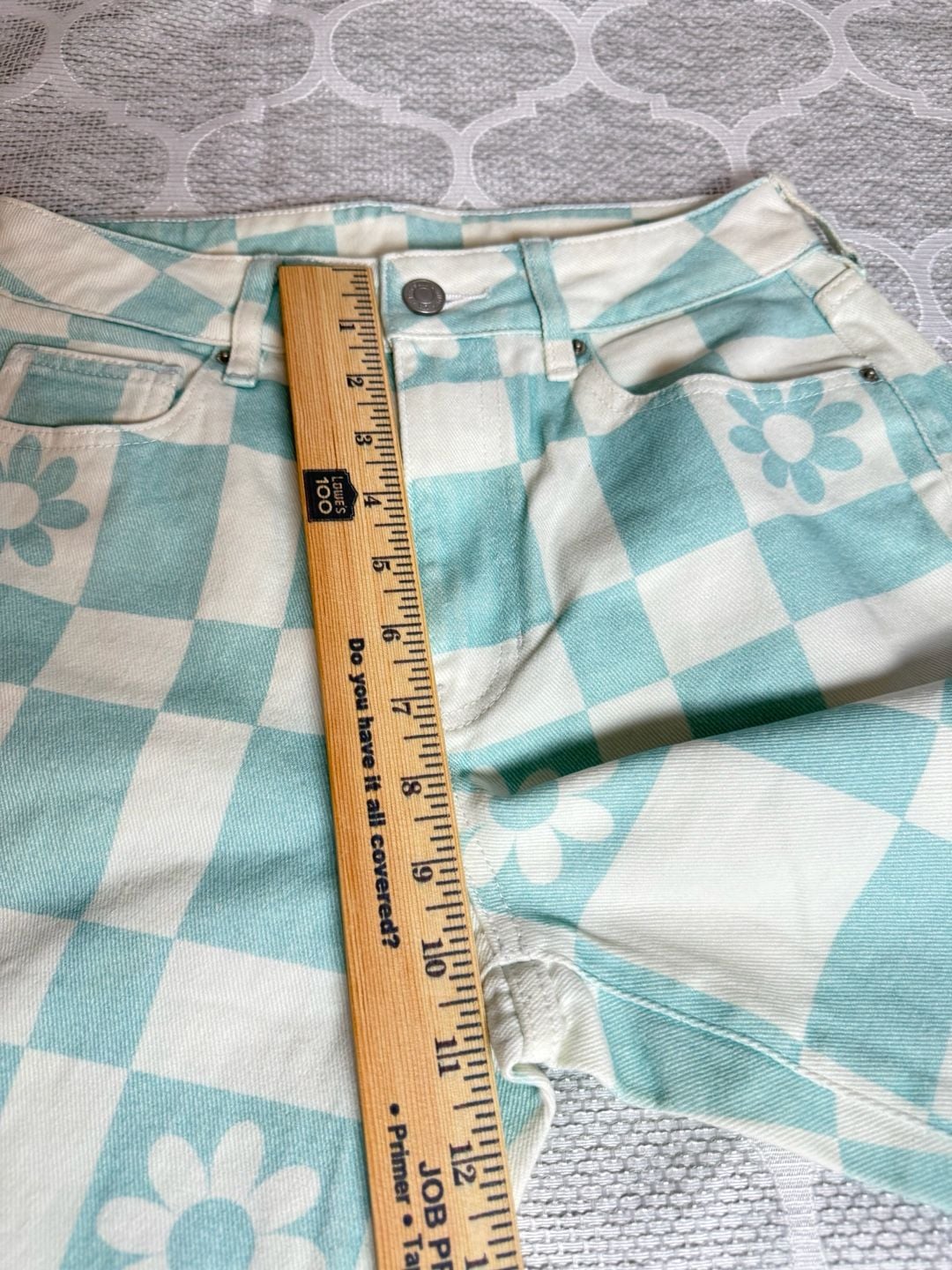 PacSun Y2K Checkered Daisy Print Carpenter Denim Pants 11