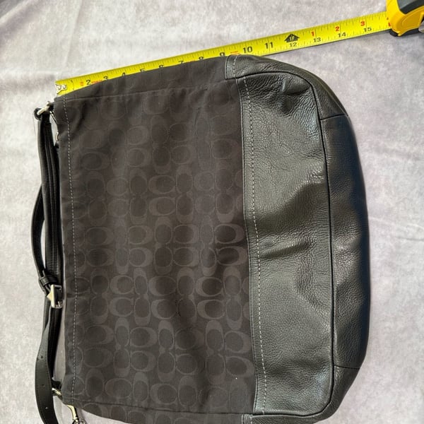 Coach Signature Monogram Leather Shoulder Bag Black