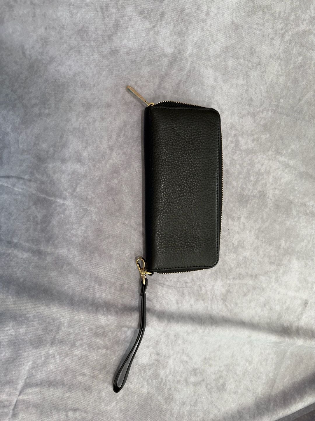 Michael Kors Jet Set Continental Wallet Black Pebbled Leather Gold Logo Zip 5