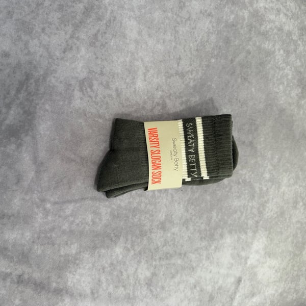 Sweaty Betty Varsity Slogan Sock Size US 8-10 Umbra Green