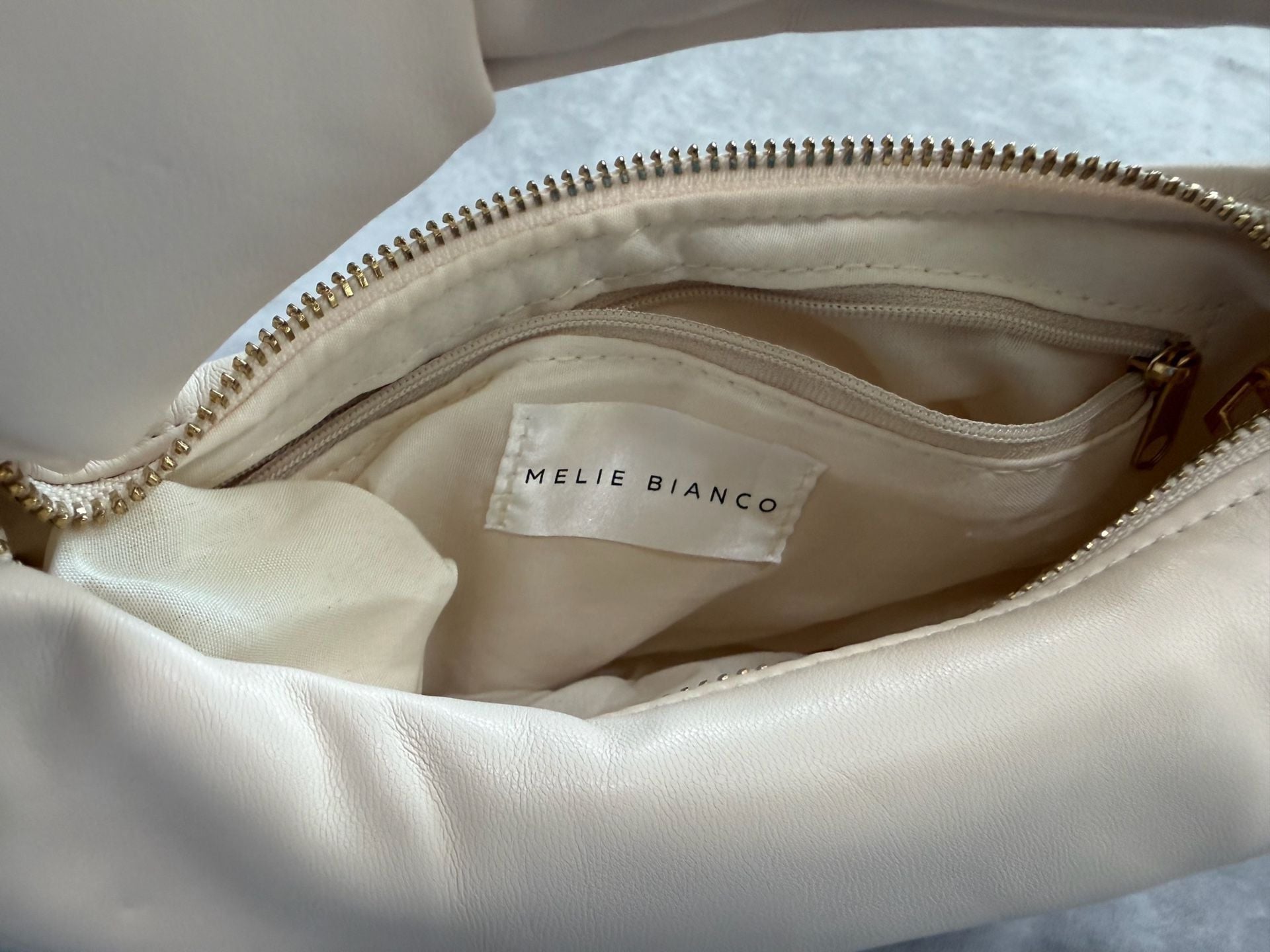 Melie Bianco Cream Alexandra Top Knot Vegan Leather Bag 4