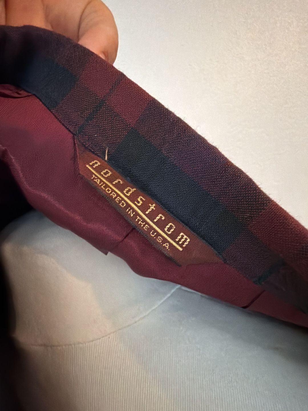 Nordstrom Plaid Tuxedo Dinner Jacket Burgundy Black Satin Shawl Collar 5