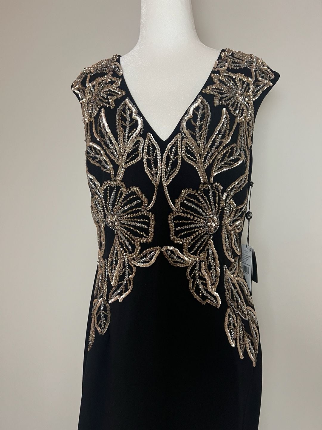NWT Adrianna Papell Beaded Crepe Long Dress Size 10 Black 5