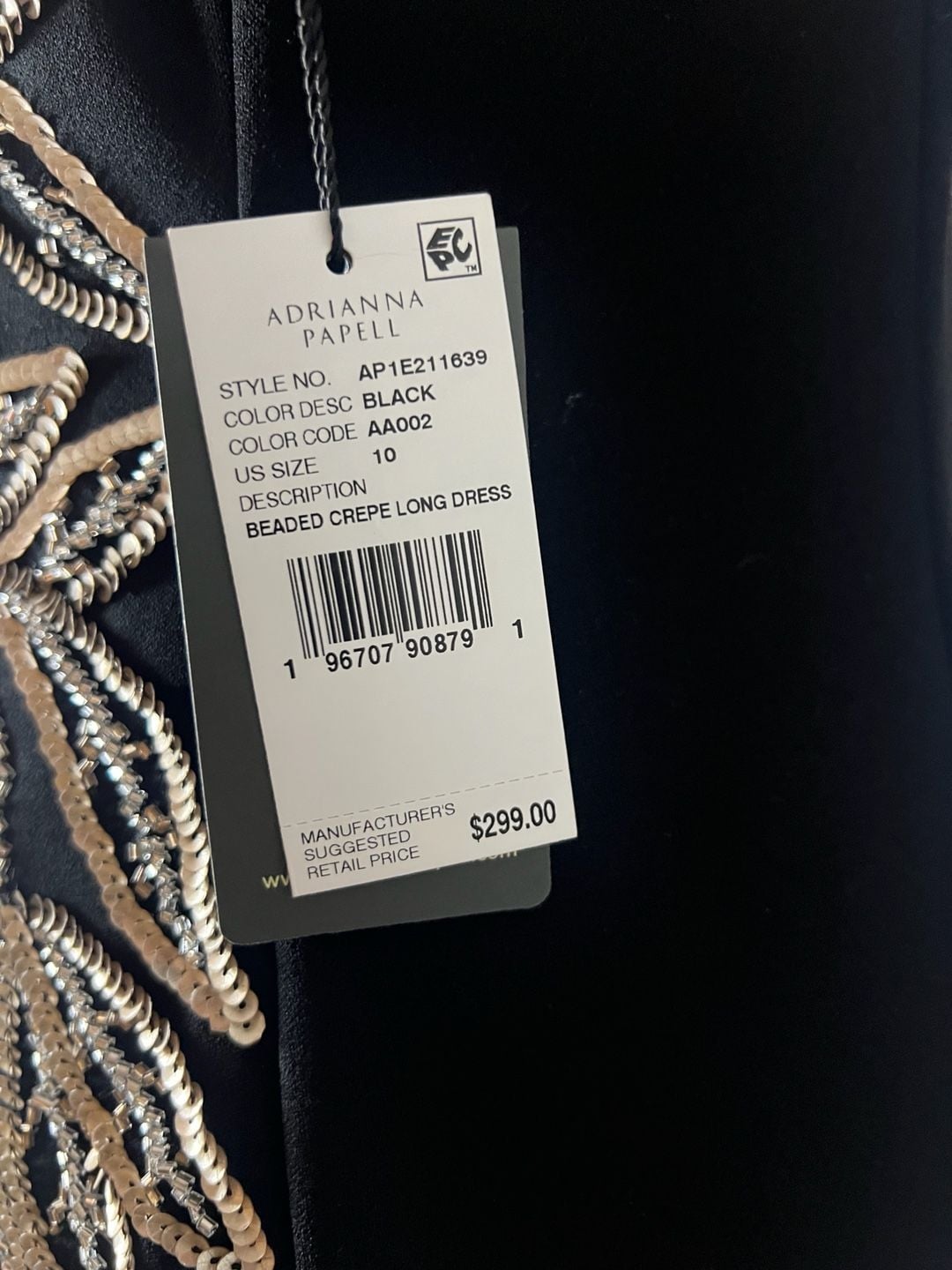 NWT Adrianna Papell Beaded Crepe Long Dress Size 10 Black 4