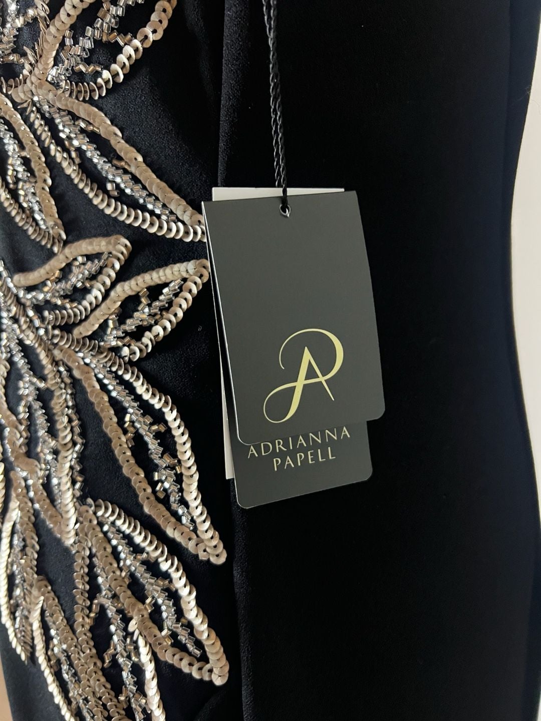 NWT Adrianna Papell Beaded Crepe Long Dress Size 10 Black 7