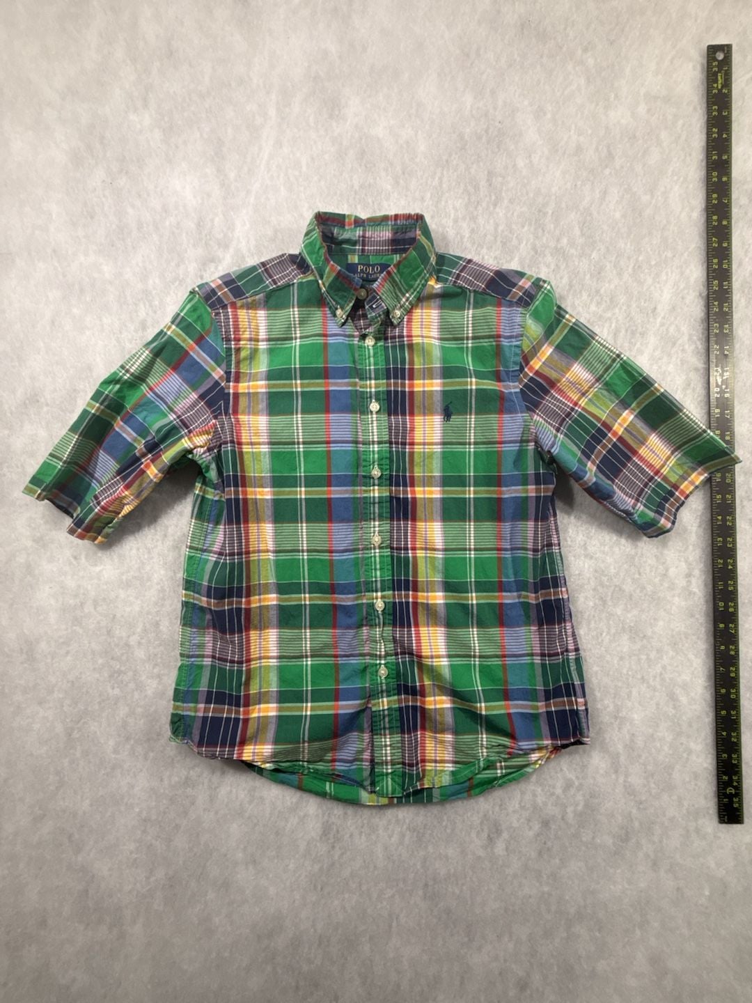 Polo Ralph Lauren Button Down Shirt Size L 14-16 Green Plaid Short Sleeve 2