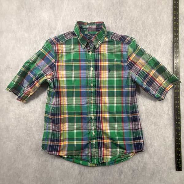 Polo Ralph Lauren Button Down Shirt Size L 14-16 Green Plaid Short Sleeve