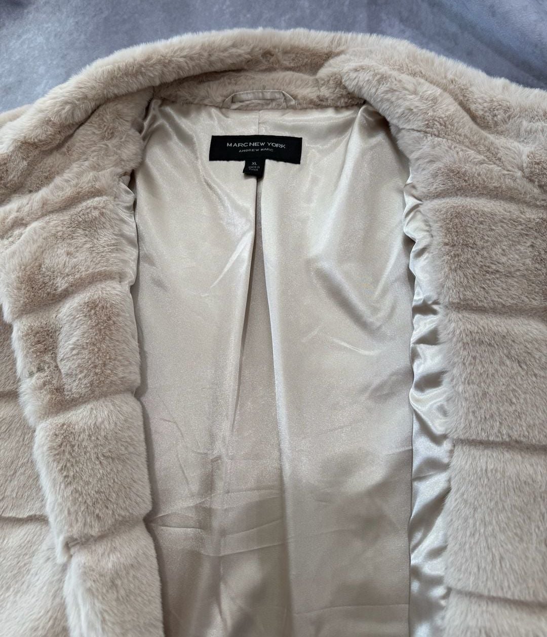 Marc New York Faux Fur Coat Size XL Beige Cropped Jacket 4