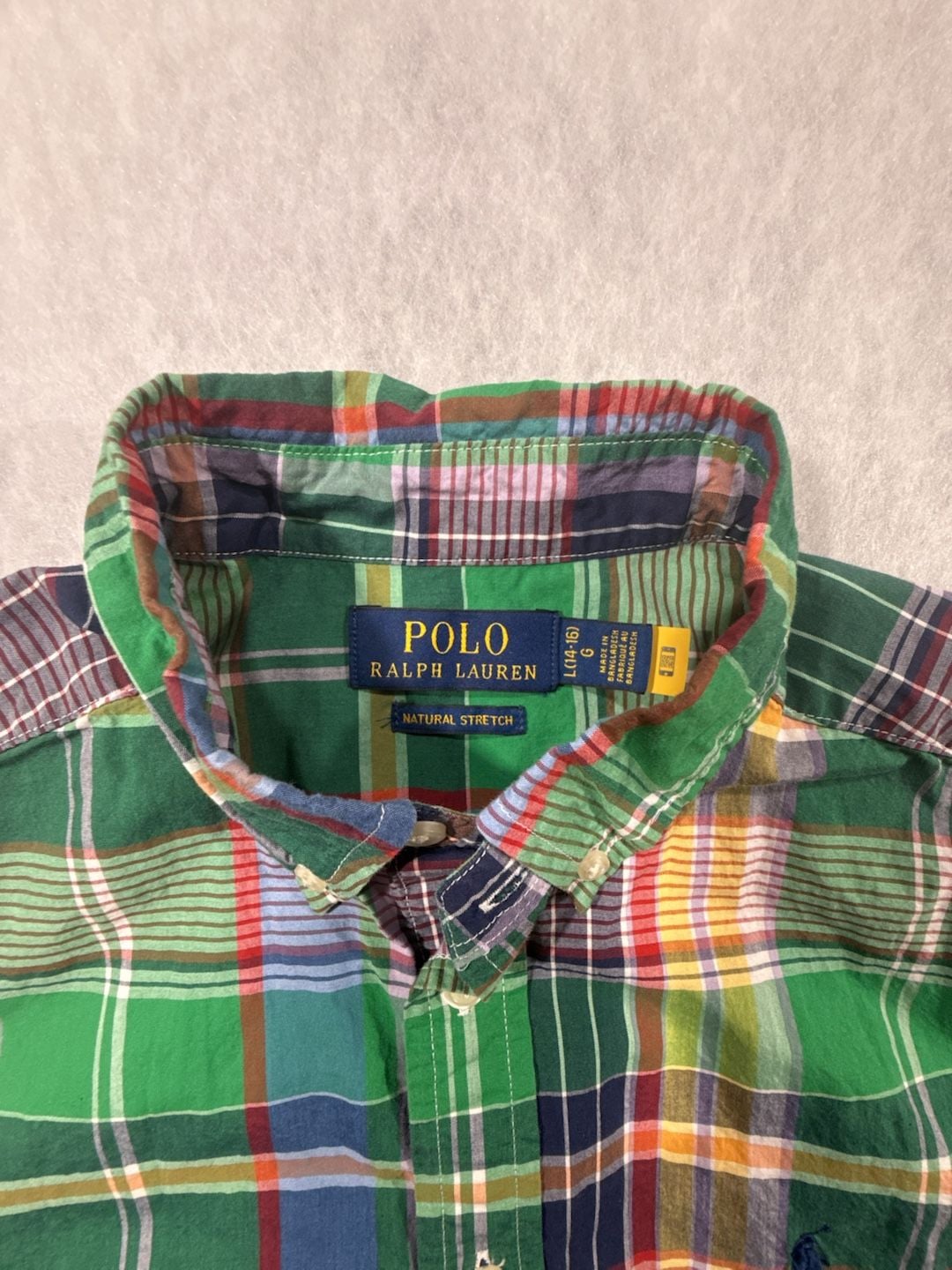 Polo Ralph Lauren Button Down Shirt Size L 14-16 Green Plaid Short Sleeve 3