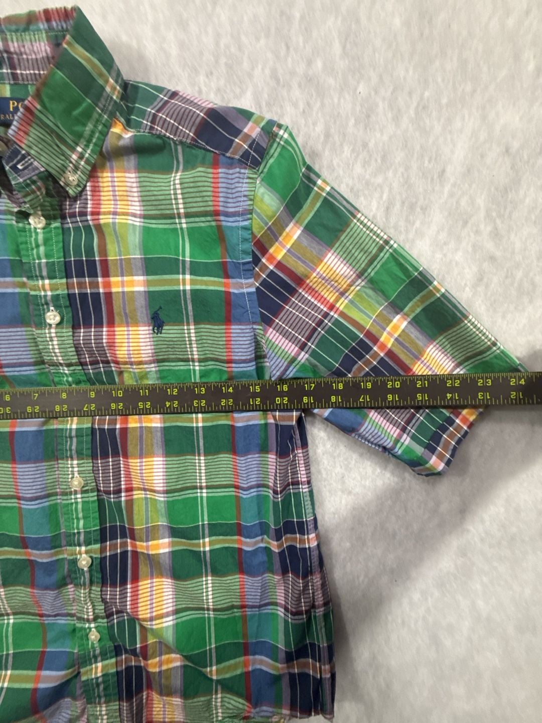 Polo Ralph Lauren Button Down Shirt Size L 14-16 Green Plaid Short Sleeve 4