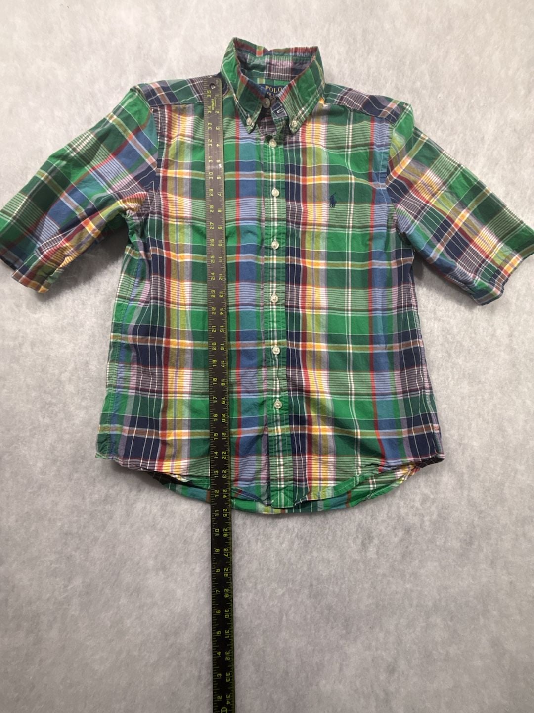 Polo Ralph Lauren Button Down Shirt Size L 14-16 Green Plaid Short Sleeve 5