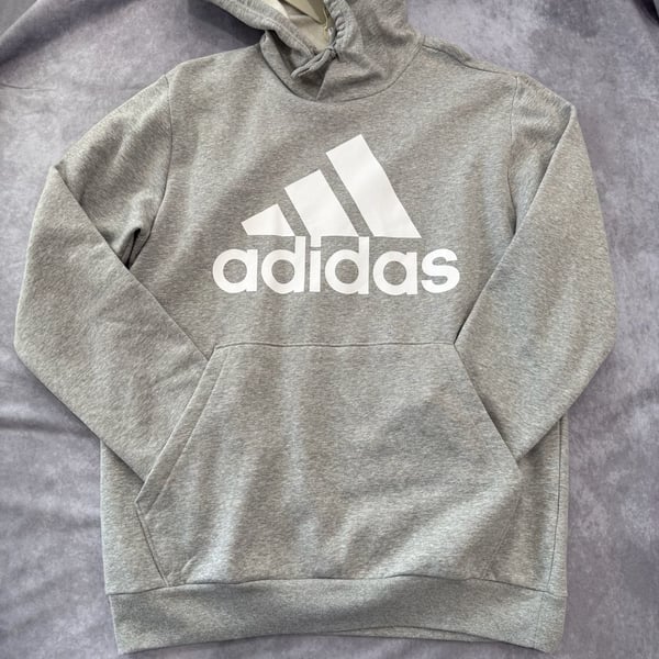 Adidas Essentials Fleece Big Logo Hoodie Size L Grey White
