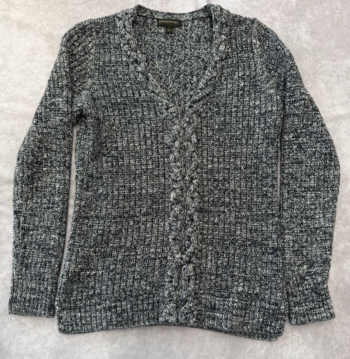 Banana Republic Sweater Size L Black White Marled Knit Pullover 2