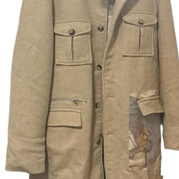 GALA Overcoat Size XXL Beige Faux Fur Collar Renaissance Lining