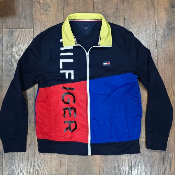 Tommy Hilfiger Full Zip Jacket Size L Color Block Spell Out