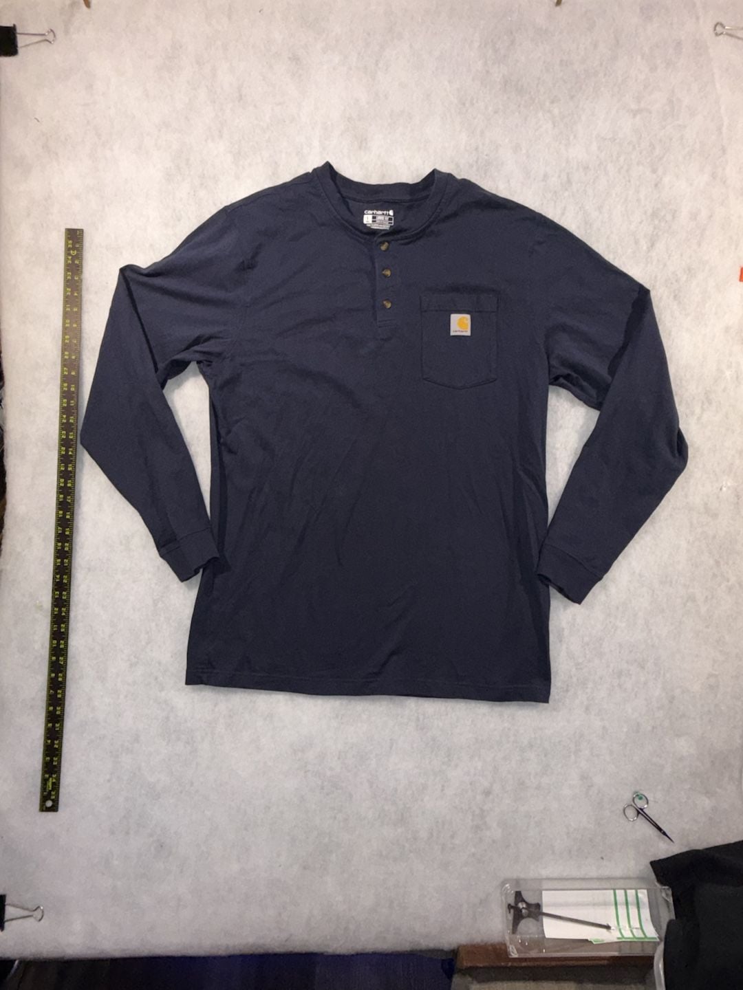 Carhartt Loose Fit Long Sleeve Henley Pocket Shirt Size L Tall Navy 2