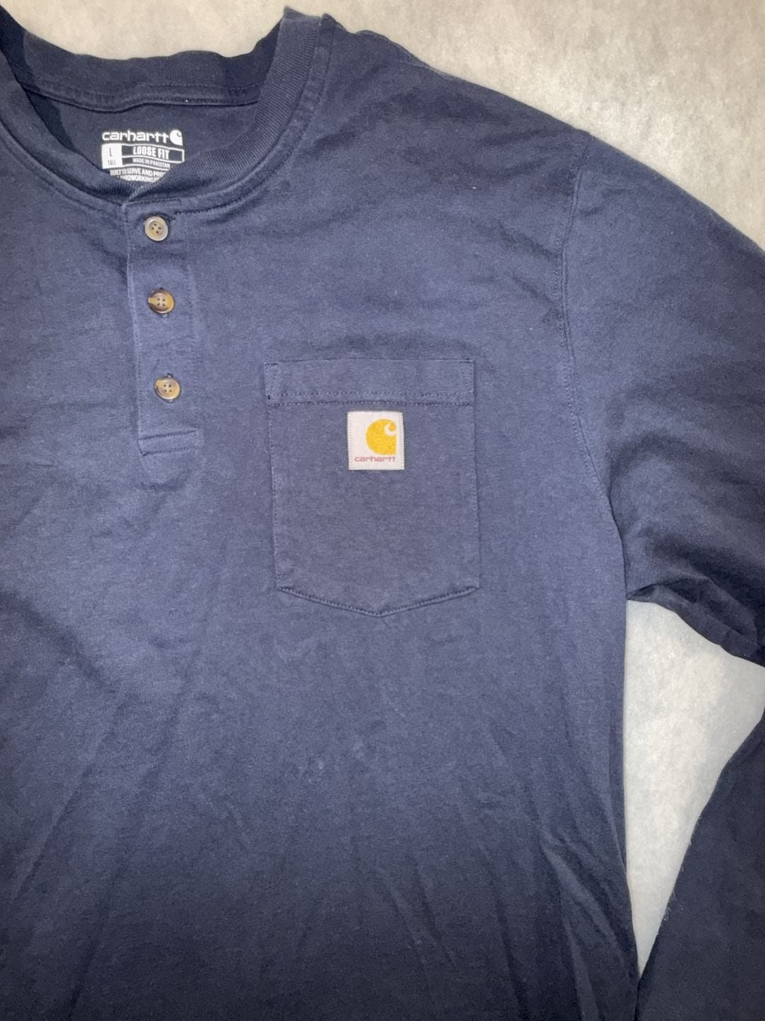 Carhartt Loose Fit Long Sleeve Henley Pocket Shirt Size L Tall Navy 3