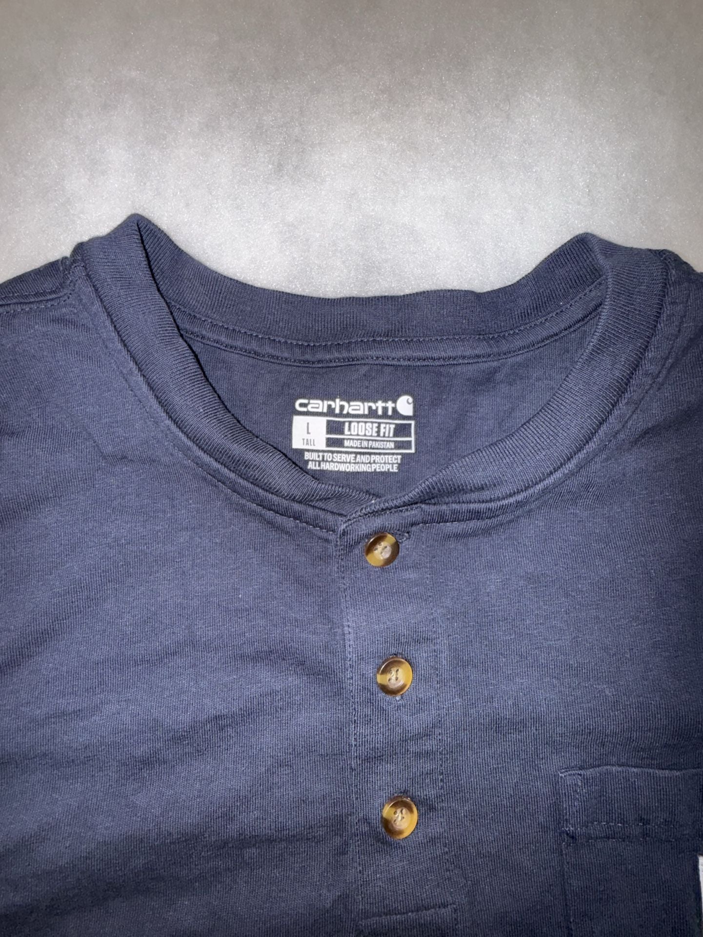 Carhartt Loose Fit Long Sleeve Henley Pocket Shirt Size L Tall Navy 4