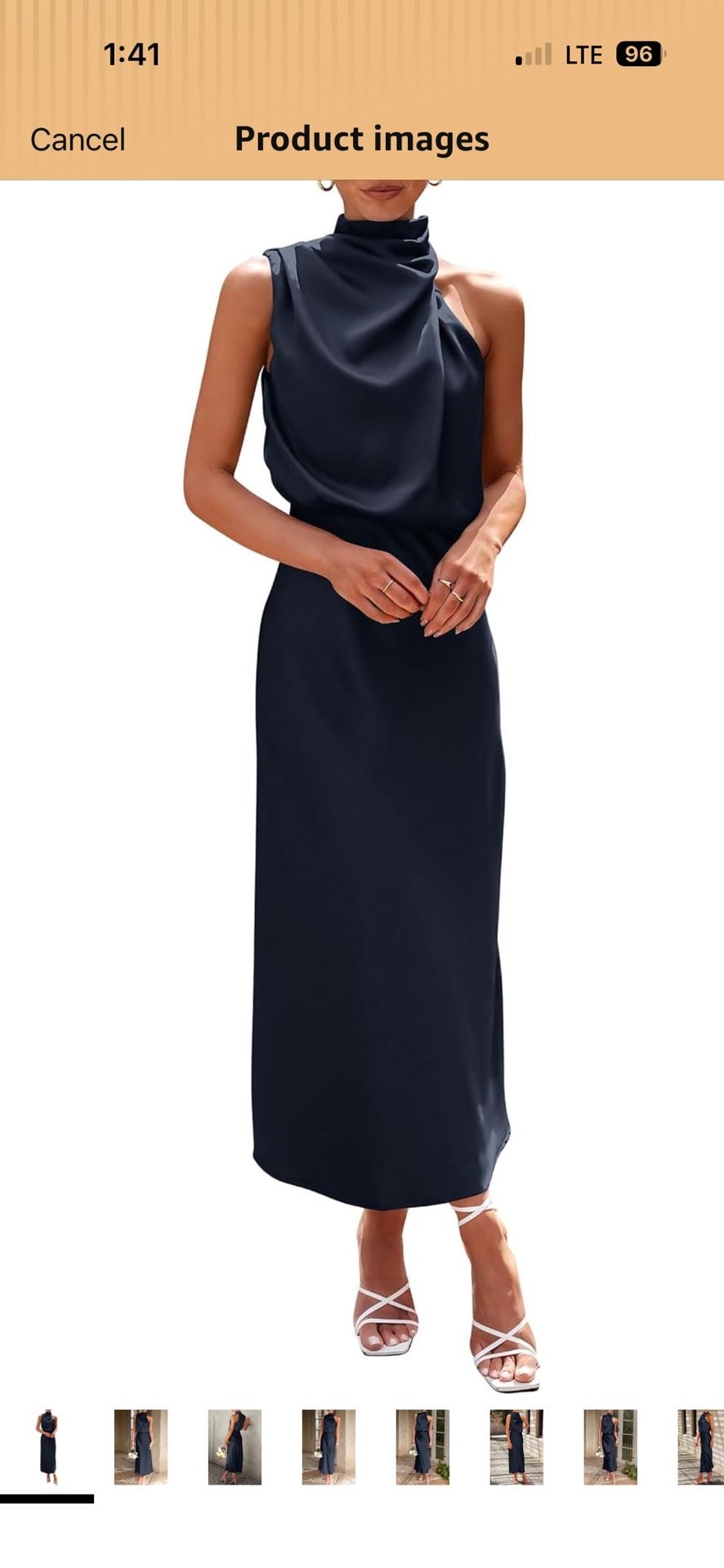 PrettyGarden Satin Maxi Dress Size S Navy Sleeveless Cocktail Party Fall wedding guest 9