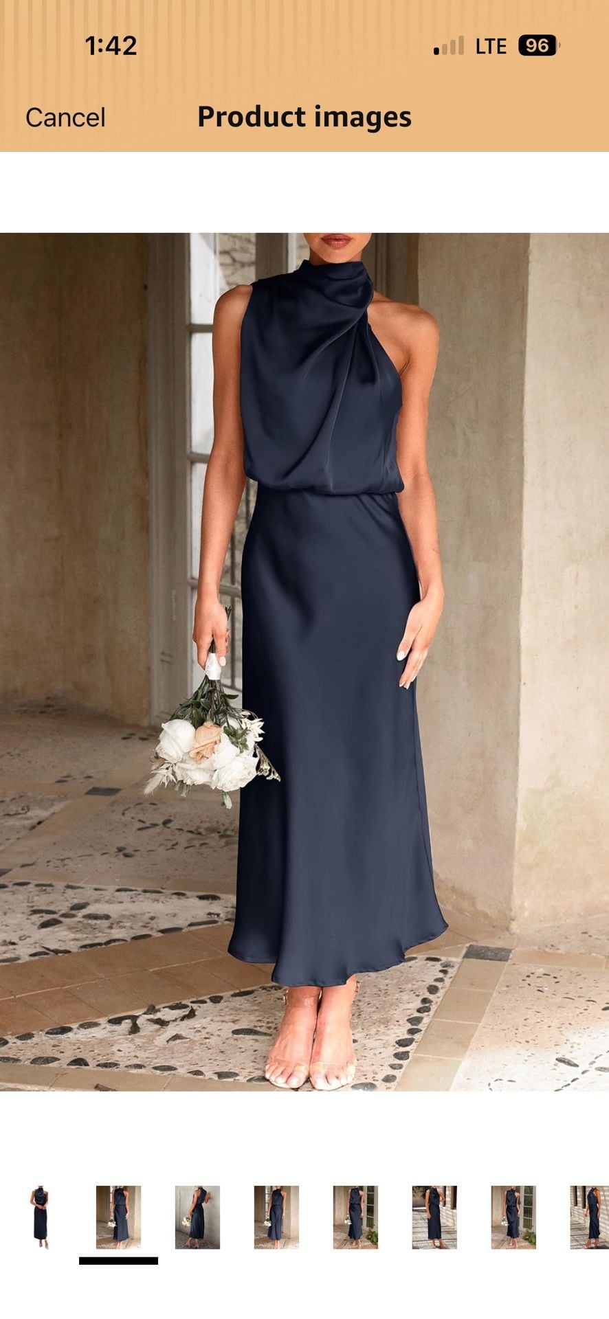 PrettyGarden Satin Maxi Dress Size S Navy Sleeveless Cocktail Party Fall wedding guest 10
