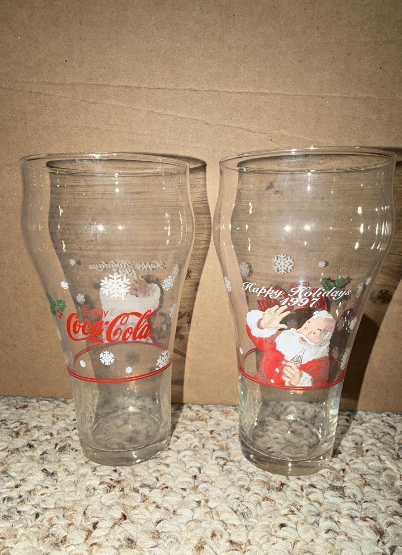 Coca-Cola 1997 Happy Holidays Santa Drinking Glasses Set of 2 1