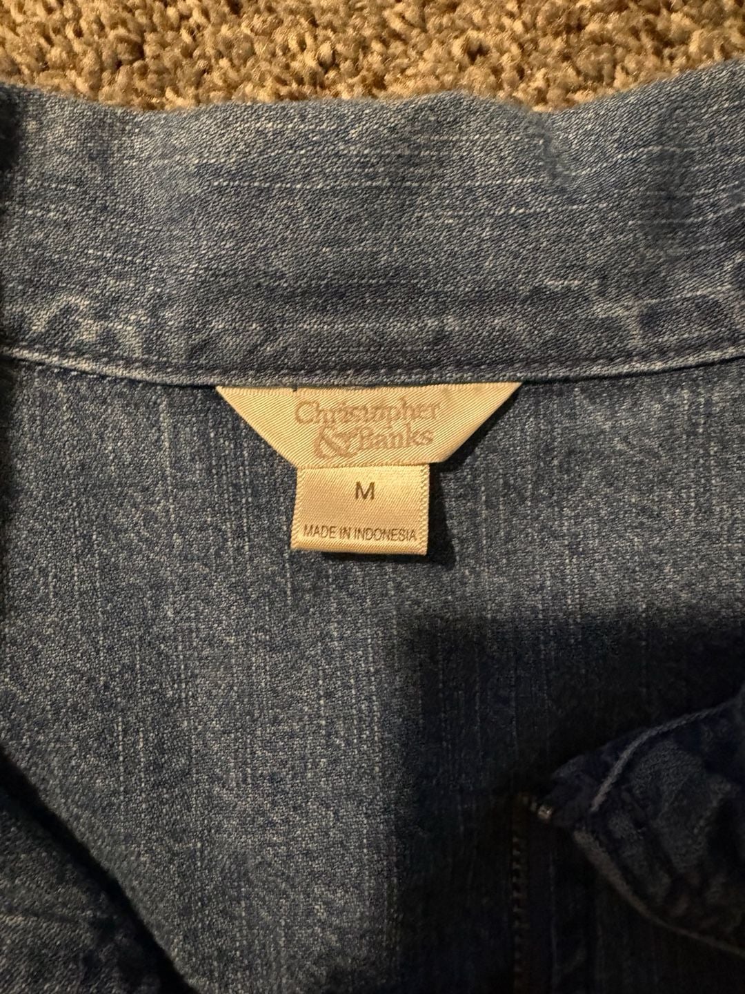 Christopher & Banks Denim Vest Size M Blue Zip Up Pockets 7