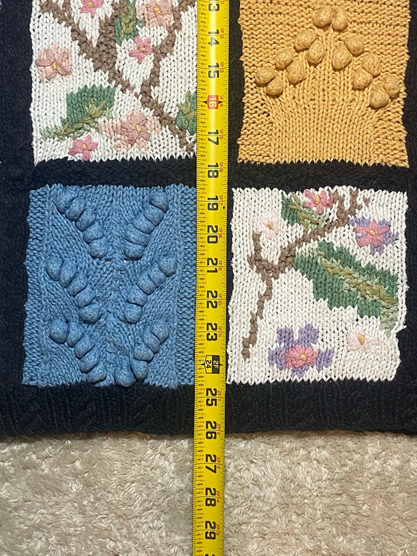 Vintage Jennifer Reed Hand Knit Patchwork Floral Sweater Women L Ramie Cotton 90s 7
