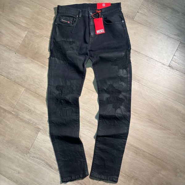 Diesel D-Strukt Jeans Size W30 L32 Black Distressed Waxed