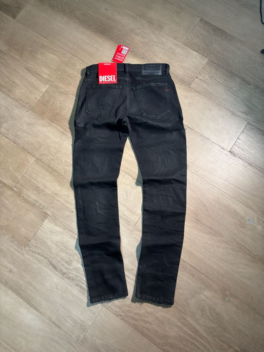 Diesel D-Strukt Jeans Size W30 L32 Black Distressed Waxed 7